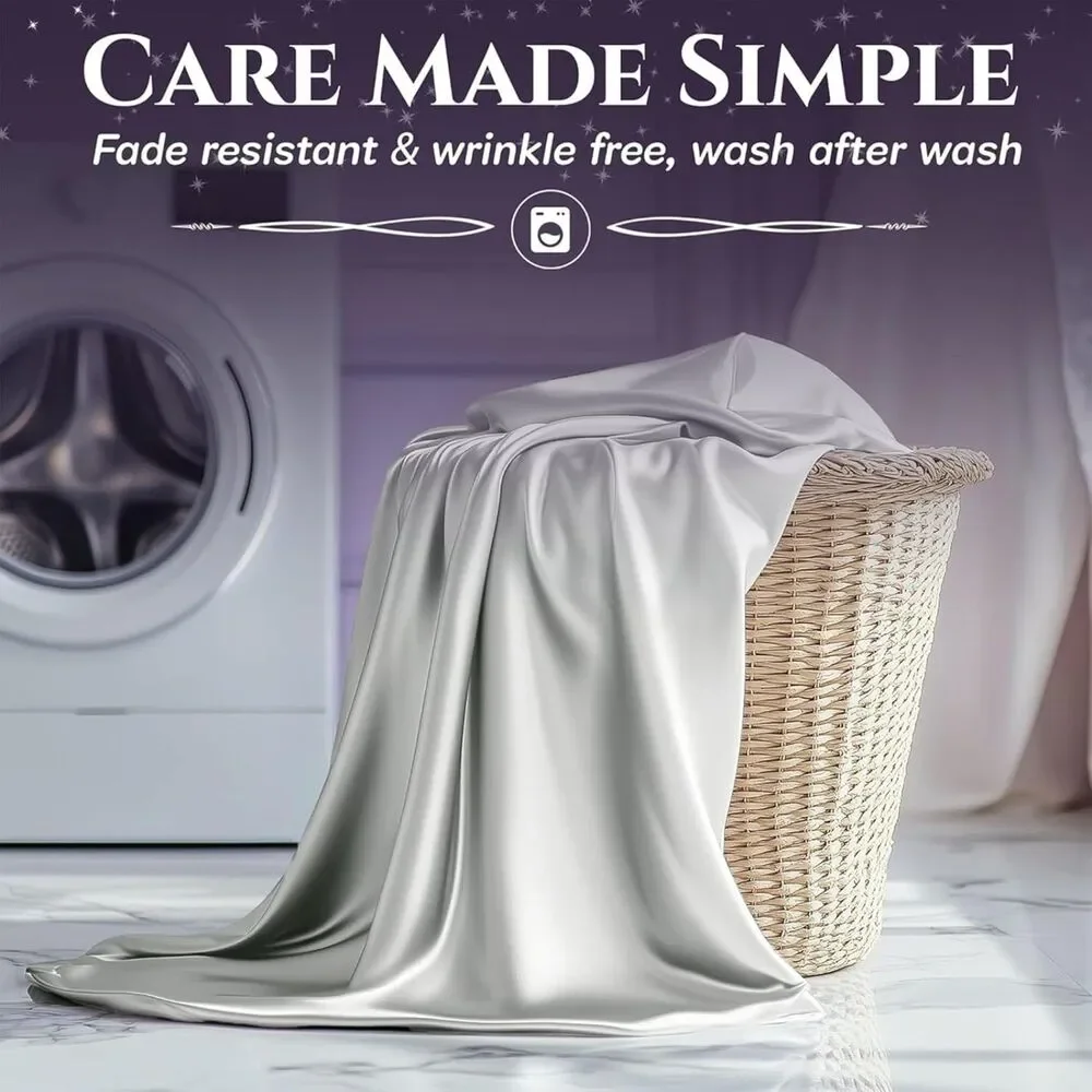 Satin Sheets Queen 4 Piece Silky Bed Set 15" Deep Pocket (White) OPENED - Picture 5 of 8